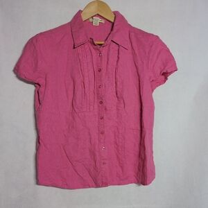 Ecologie Linen Pleated Front Pink Button-Up Women's Top